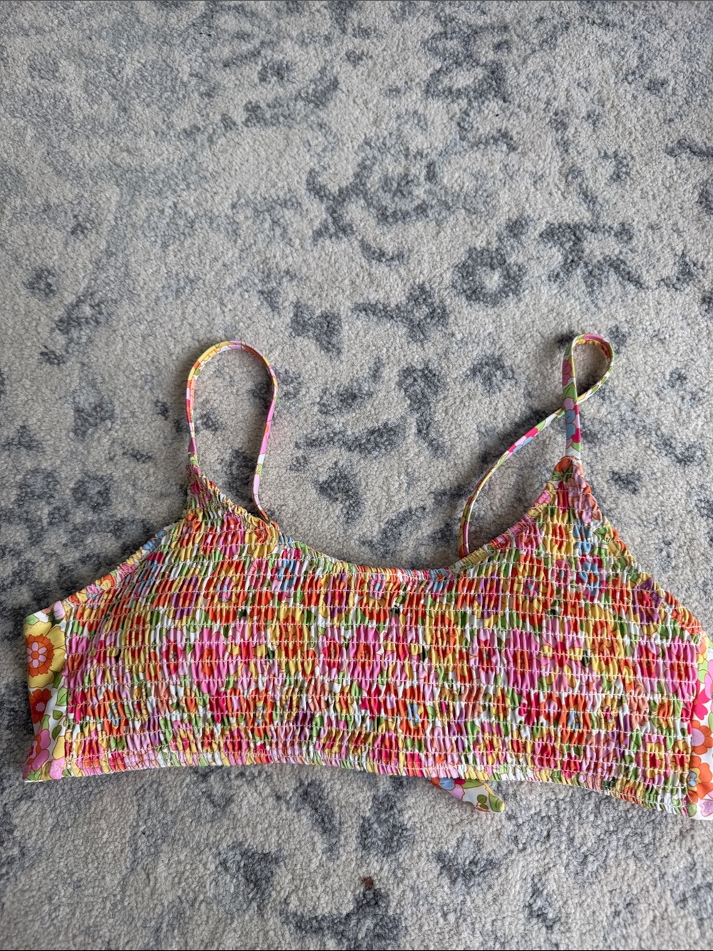 Smocked Floral vibrant bikini top! Size Large!